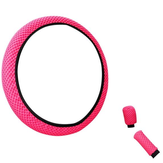 COFEST 3 Piece Steering Wheel Cover,Elastic Stretch Steering Wheel Cover,Warm In Winter And Cool In Summer,Microfiber Breathable Ice Silk,Non-slip,Easy Carry Hot Pink