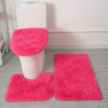 COFEST 3-piece Bathroom Carpet, Super Soft Non Slip Bathtub Carpet and Absorbent Bath Mat, Bathroom Carpet, Plush Bath Mat for Bathroom Hot Pink