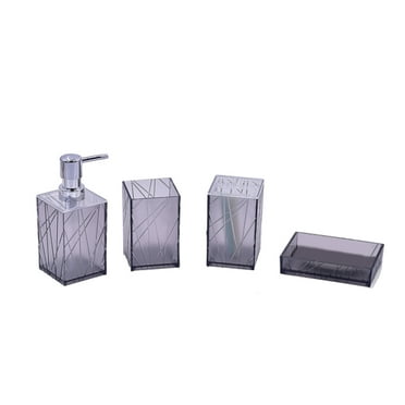 COFEST 4 Piece Bathroom Accessory Set With Soap Dispenser Pump,Toothbrush Holder,Tumbler And Soap Dish Bathroom Tray Shower Set Box Bathroom Bottle Set Gray