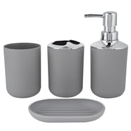Mainstays Ceramic Stoneware Bath Accessories 3-Piece Set, Grey ...