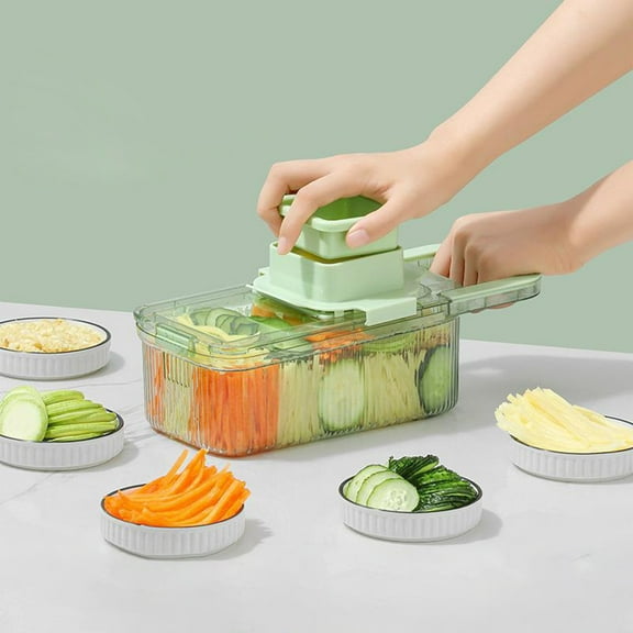 COFEST 6-in-1 Multifunctional Vegetable Chopper with Container and Stainless Steel Blades, Dishwasher Safe Food Cutter for Dicing, Mincing, and Julienne (Green) Green
