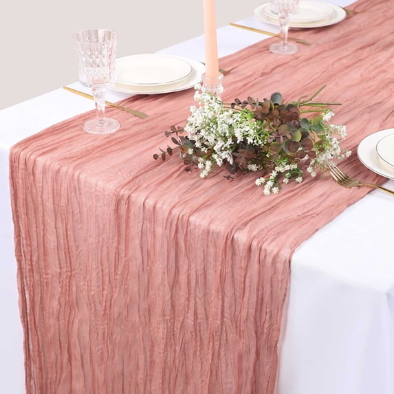 COFEST Boho Sheer Gauze Table Runner for Weddings and Parties, 90x300cm, Reusable and Soft, Multicolor Options Pink