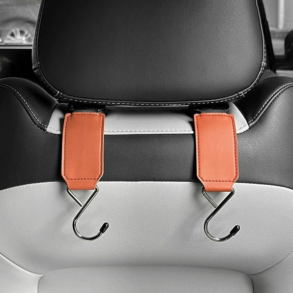 COFEST Car Hooks Hidden Leather Seatback Hooks Car Hooks for Purses and Bags Interior Car Accessories Car Accessories Interior Suitable for Four-Seater Vehicles Orange