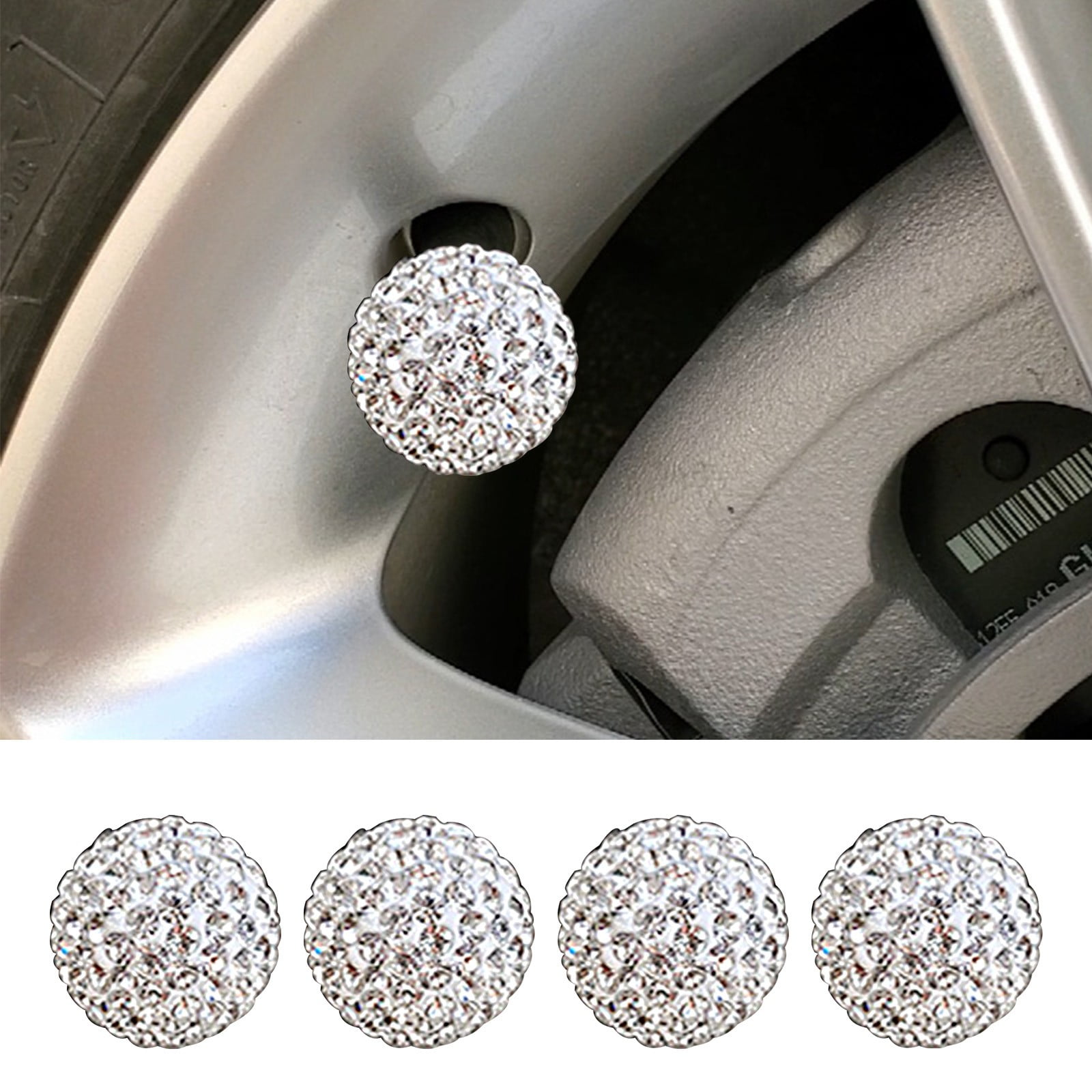 COFEST Car Tire Valve Caps Diamond Cap Universal Tire Cap Automotive Tire Fully Drilled Core Cap Car Tires Accessories White