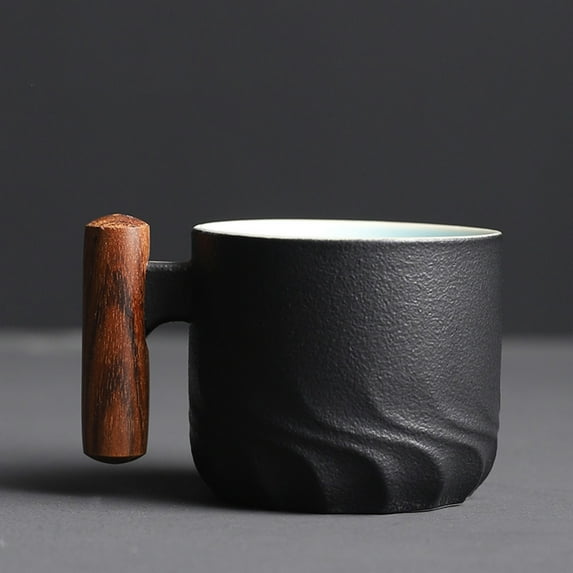 COFEST Ceramic Tea Cup,Wooden Handle Coffee Cup,Tea Cup,Gradient Glaze,Exquisite Ceramic Small Cup for Steeping Loose Leaf Tea Black