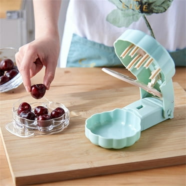 COFEST Cherry Pitter Tool for 6 Fruits, Multifunctional Fruit Pit Remover, Stainless Steel Cherry Stoner, Portable Cherry Pit Extractor green