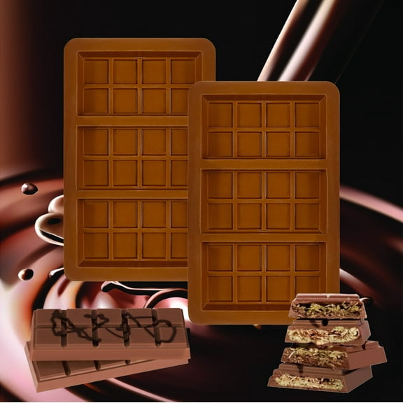COFEST Chocolate Molds - Non-Stick Chocolate Bar Mold, Break Apart Chocolate Bar Maker Food Grade Deep Chocolate Bar Mold for Pistachio Chocolate Bar Milk Chocolate Bar Home Diy - Set of 2 brown