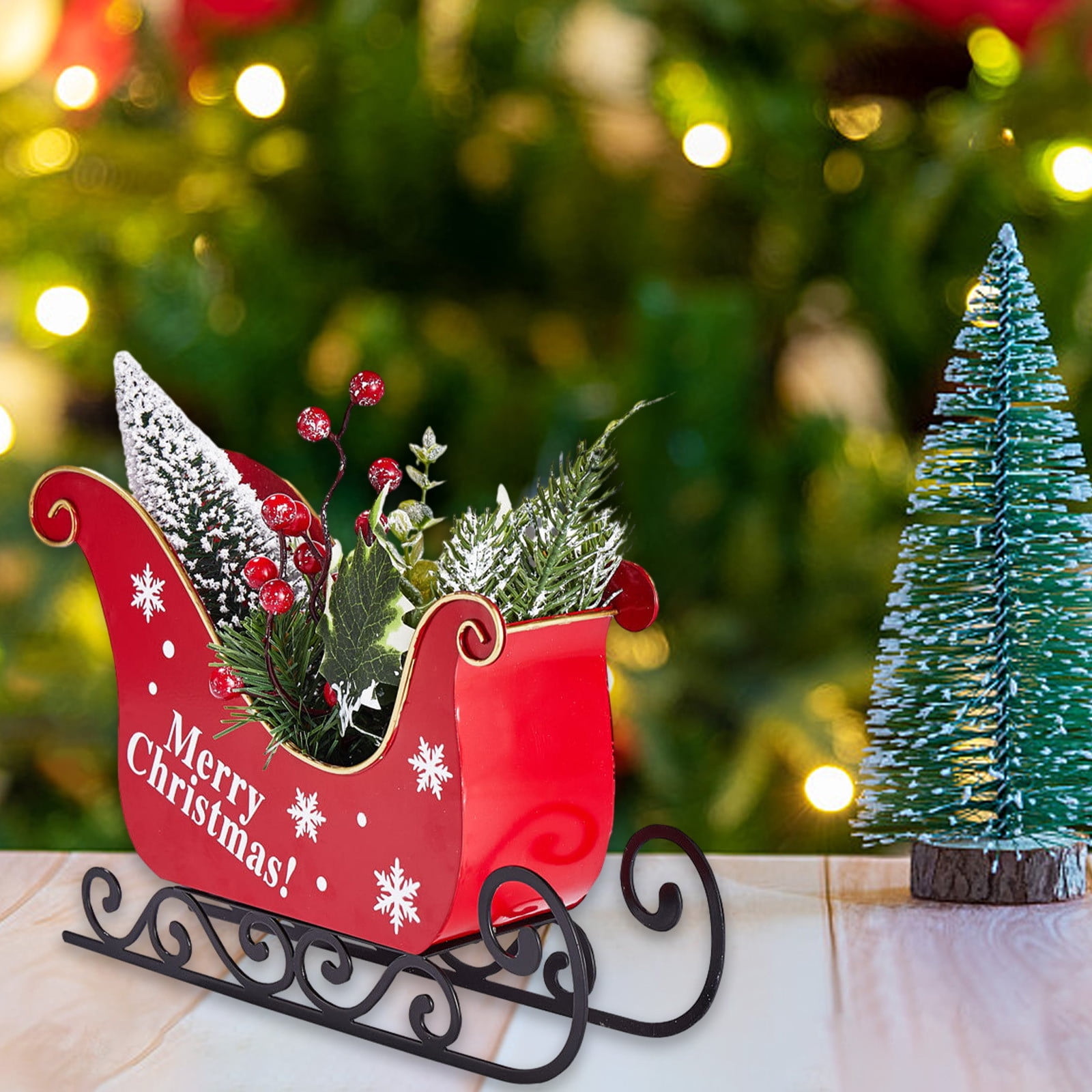 COFEST Christmas Decor For Table Top,Xmas Sleigh With Lights Tabletop