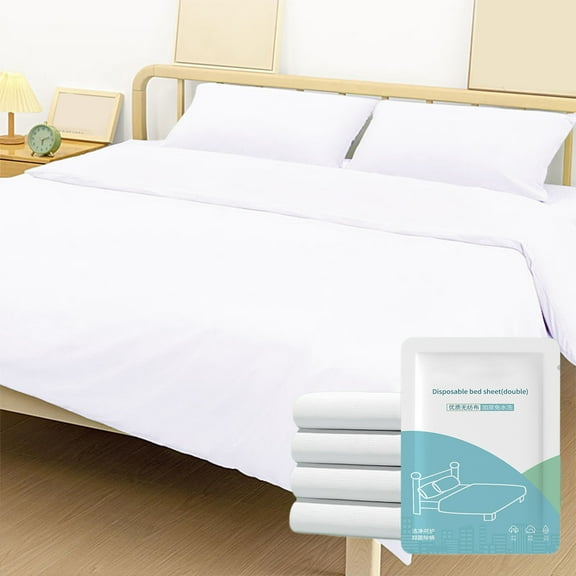 COFEST Disposable Non-Woven Bed Sheet for Hotel & Travel Use - Portable, White, Thick Option (180x230cm/210x230cm), Safe and Comfortable Bedding White