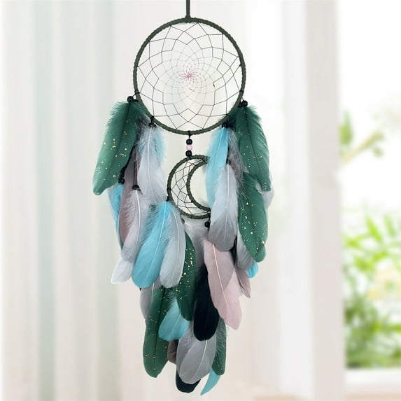 COFEST Dream Catchers Wall Decor and Sun Feather Traditional Dream Wall Hanging Decor for Kids Bedroom Adult Living Room Home Decorations Green
