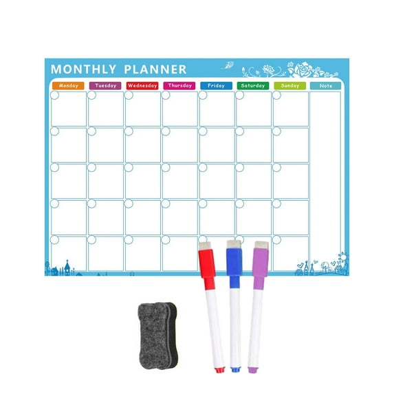 COFEST Drys Erasable Calendar, Magnetic Calendar for Fridge, Kitchen White Board Calendar for Refrigerator, Reusable Monthly Weekly Planner, with Eraser, Markers Multicolor
