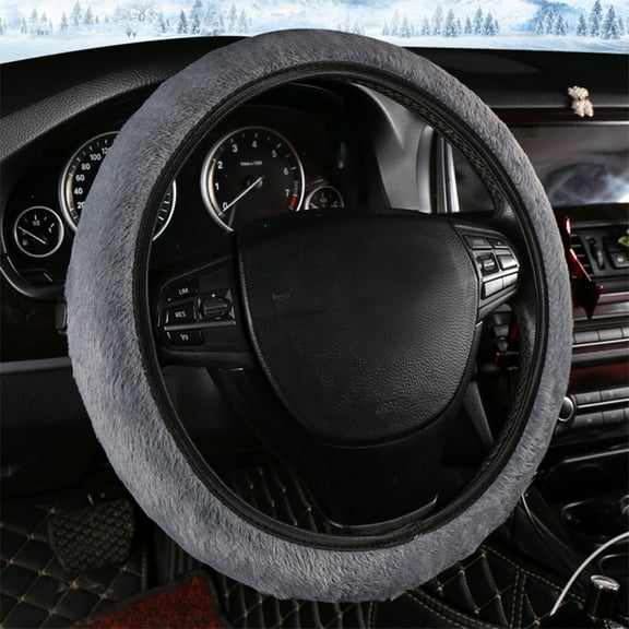 COFEST Elastic Stretch Steering Wheel Cover with Soft Warm Plush Non-Slip Car Decoration Car Wheel Protector Universal Fits 14-15 Inches Gray