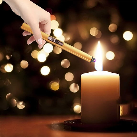 Household Tools Other Household Tools Electronic Candle Rechargeable Lighter With Safe Button For Home Kitchen Champagne Gold Lighter Windproof Flameless USB Gold