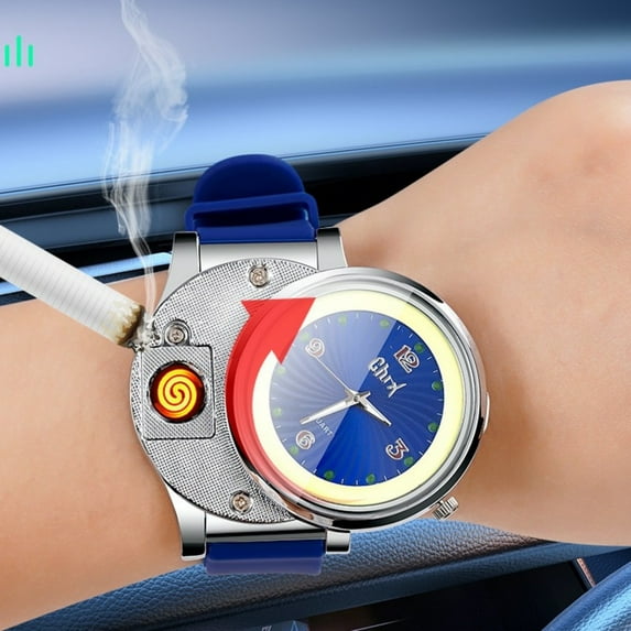 COFEST Electronic Rechargeable Lighter Watch， Type-C Rechargeable Lighter Outdoor Windproof Tungsten Lighter Watch Blue