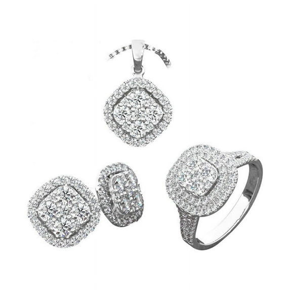 COFEST Event & Party Supplies,3 Pcs Full Diamond Jewelry Set For Women Luxury Zircon Necklaces Earrings Rings Fashion Jewelry Set Gifts For Ladies Silver B