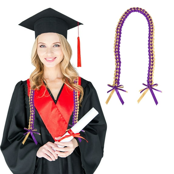 COFEST Graduation Ribbon Lei Necklace, Handicraft Polyester Braid, Multicolor, 100cm Long, Customizable, Ideal for Graduation Ceremony & Party, Elegant Gift for Graduates Multicolor