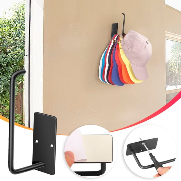 COFEST Hat Storage Shelf Hooks - 2 Pack Wall Bracket for Baseball Caps - Space Saving, Durable Metal, Dual Installation Methods, Multi-Purpose - Perfect Gift for Hat Collectors