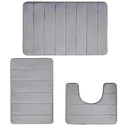COFEST Home essentials,Memory Foam Bath Mat Set,Bathroom Rugs For 3 Pcs,Toilet Mats,Soft Comfortable,Water Absorption,Non-Slip,Thick,Machine Washable,Easier To Dry,Dark,Gray,