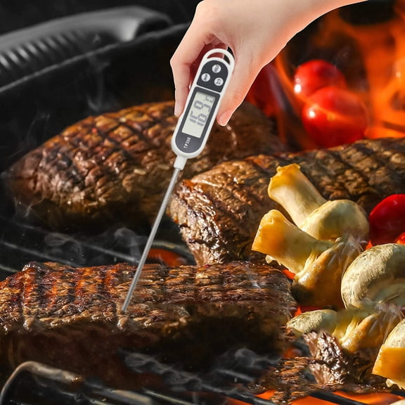 COFEST Instant Read Kitchen Thermometer with Long Probe, IPX6 Waterproof, Backlight Display, for Grilling, BBQ, and Cooking white