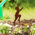 thumbnail image 1 of COFEST Iron Children Silhouette Figurine, Garden Yard Ground Sculpture, Rustproof Outdoor Statues, Garden Stake Decorations A, 1 of 4