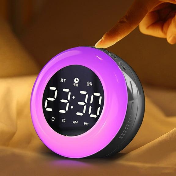 COFEST Led Electronic Bedroom Alarm Clock 12/24 Hours Alarm Calendar Temperature Adjustable Brightness Colorful Big Screen Desk Clock Black