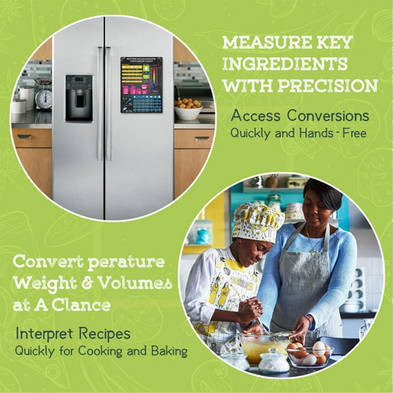 COFEST Magnetic Kitchen Conversion Chart, Cooking Measurement Gadget, Hands-Free Baking Guide, Magnetic Recipe Converter multicolor
