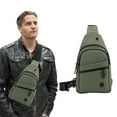 thumbnail image 1 of COFEST Men's High-end Slim Crossbody Bag Chest Bag with Headphone Port Removable Buckle Side Bag Travel Outdoor Leisure Army Green, 1 of 6