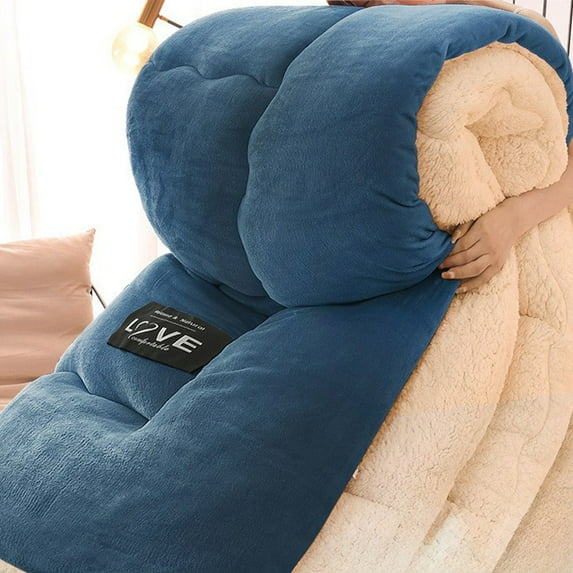 COFEST Milk Fleece Thickened Winter Quilt - Double Warm Cotton Comforter, Soft & Breathable, Lightweight, Durable, 200x150cm (Gray/Blue/Green/Pink) Blue