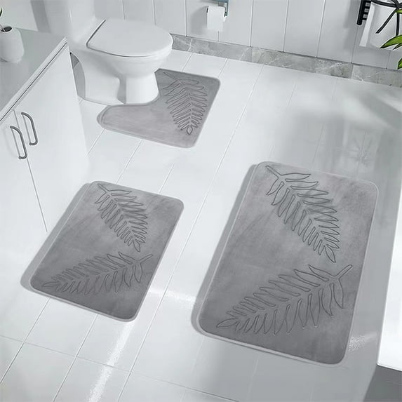 COFEST Modern 3-Piece Bathroom Floor Mat Set, Non-Slip Water-Absorbent & Quick-Drying, in Green, Black, Gray for Bathroom, Doorway, and Entrance Gray