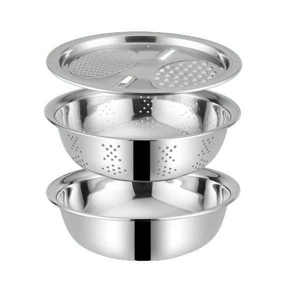 COFEST Multifunctional Stainless Steel Basin-New Three Piece Set Of Colander Filter,Salad Rotator,Fruit And Vegetable Rice Washing Filter,Basket Bowl,C,