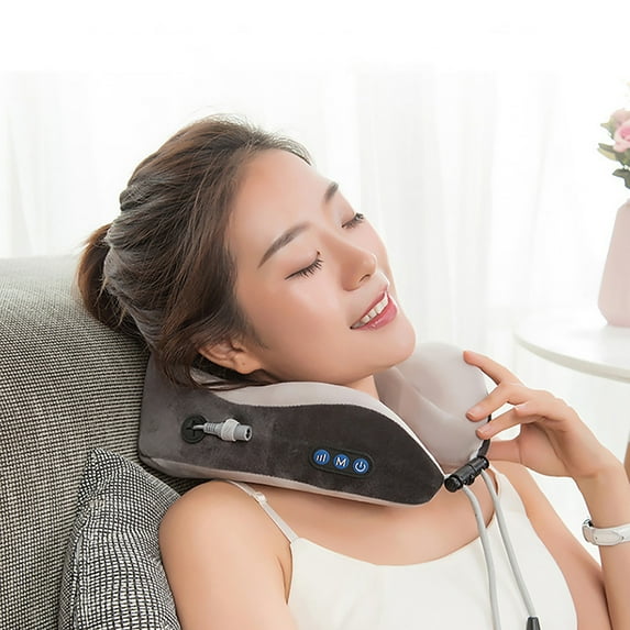 COFEST Neck Massager Travel Pillows Memory Foam Neck Pillows & Electric Massager for Muscle, Shoulder, Cervical Pain Stress Relief for Home, Office, Airplane Black