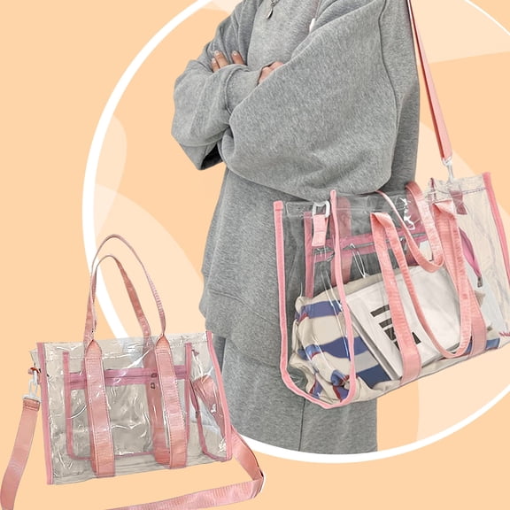 COFEST New Women's Transparent PVC One-Shoulder Handbag, Odorless, Large Capacity, Stadium Approved Pink