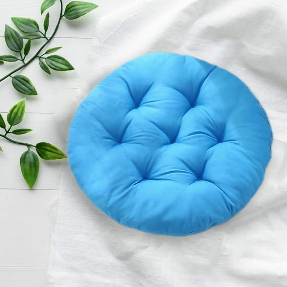 COFEST Padded Round Chair Cushion - Thick and Soft Seat Pad for Office, Student, Dorm Room Chairs - Breathable Linen Fabric, All-Season Use, Easy to Clean Blue