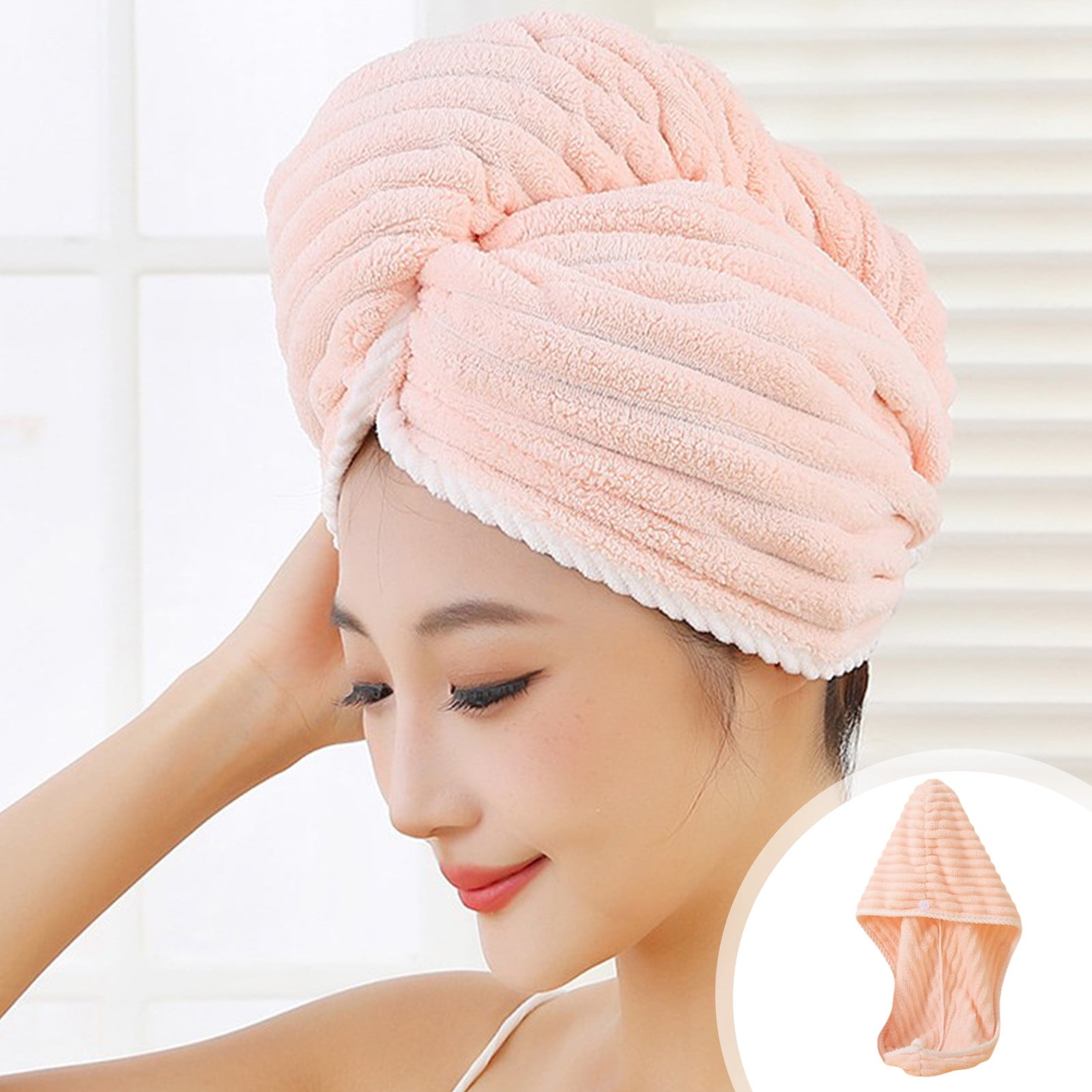 COFEST Pink Microfiber Hair Towel with Button Soft Super Absorbent and Ideal for Long Hair to Prevent Frizz and Keep Hair Dry Pink Walmart Business Supplies