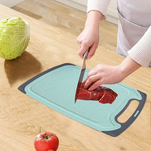 COFEST Plastic Cutting Boards for Kitchen Dishwasher Safe Double-sided Design Extra Large Cutting Board for Meat Easy Grip Handle Non-Slip with Grinding Area Mint Green