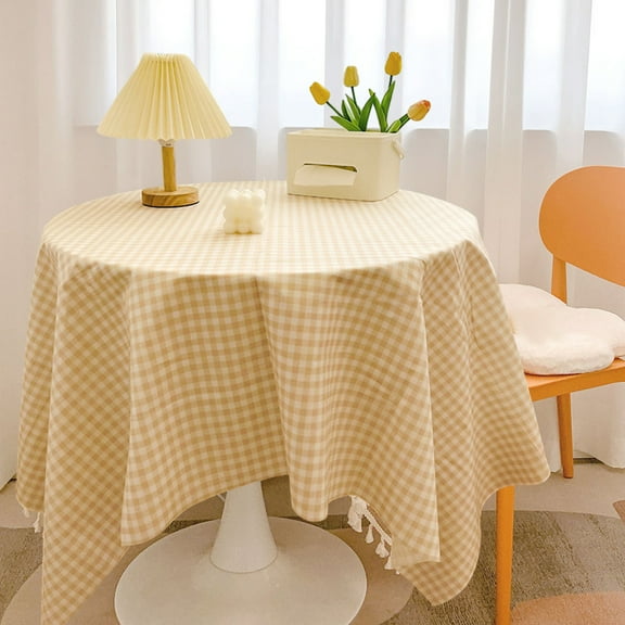 COFEST PolyesterTextured Table Cloths Round 55 Inch Premium Polyester Woven Tablecloth Spill-Proof PolyesterLook Cover for Party Table Feature Extra Soft and Thick Yellow