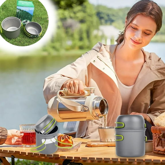 COFEST Portable Camping Cookware Set, Nonstick Aluminum Pots and Pans for Outdoors, Lightweight Gray Cooking Set for Camping. Gray