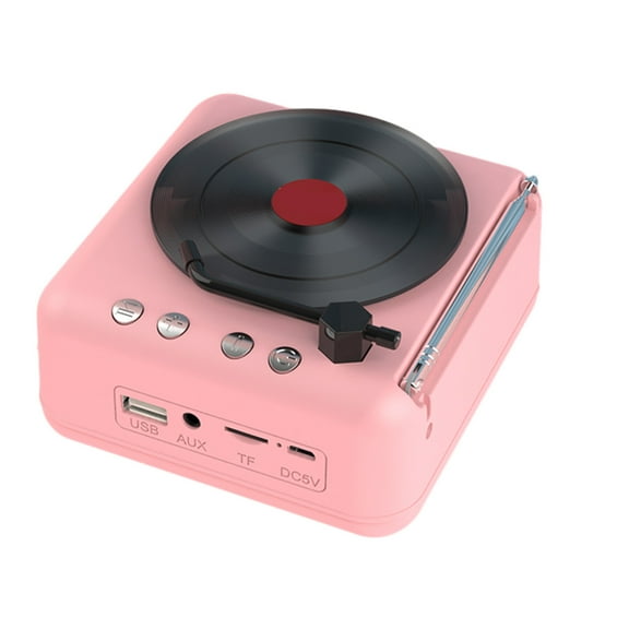 COFEST Record Player Wireless Bluetooth Sound Retro Creatives Mini Portable Card Insert Small Speaker Subwoofer Gift,Pink,