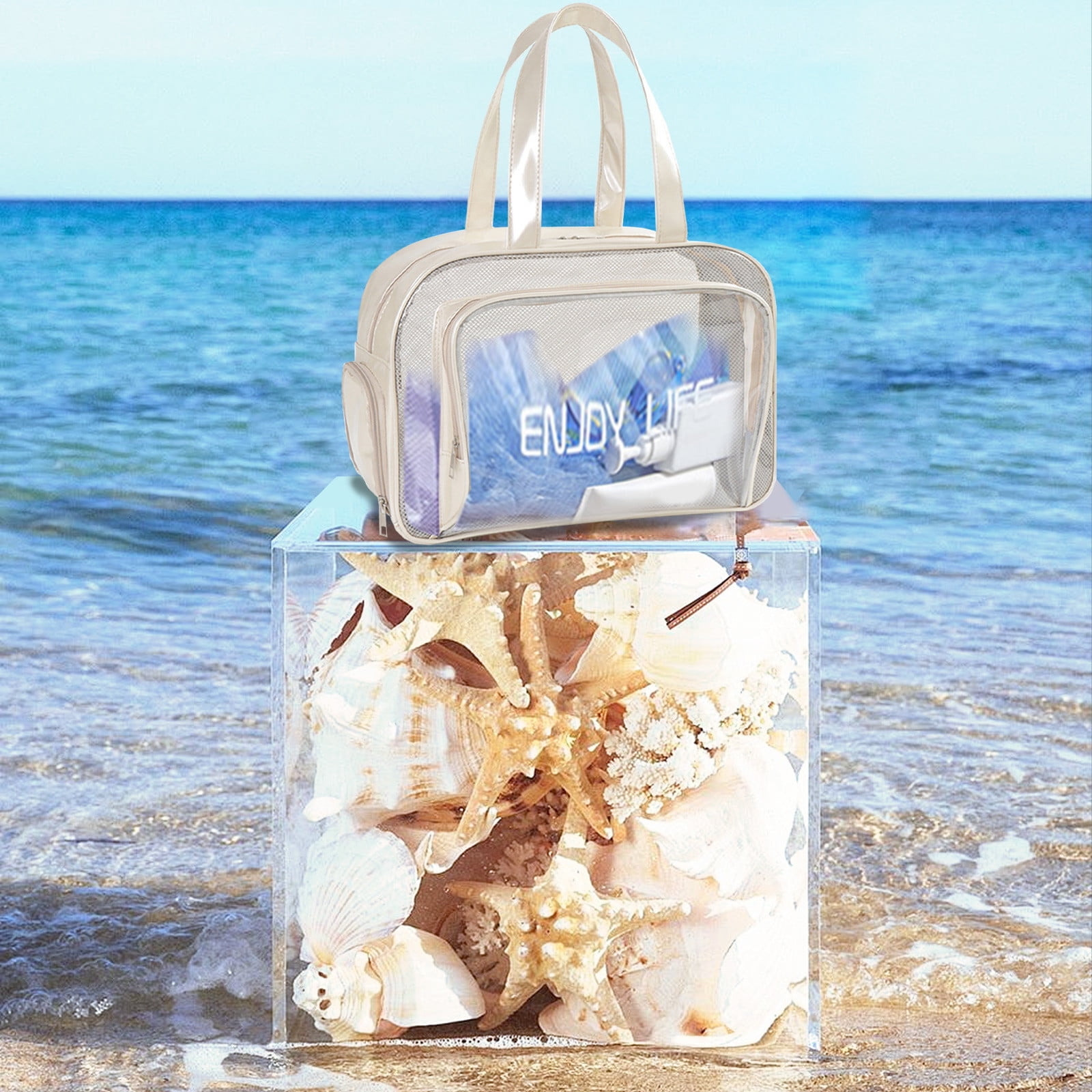 COFEST Sandproof Beach Bag with Wet and Dry Separation Mesh Swimming Bag for Beach and Pool Large Capacity Beach Tote Bag for Travel Lightweight