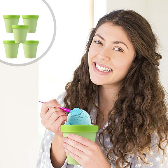 COFEST Set of 5 Multi-Color 200ml Plastic Ice Cream Cups with Lids for Desserts, Beverages, and More – Eco-Friendly, Reusable, and Perfect for Entertaining Green