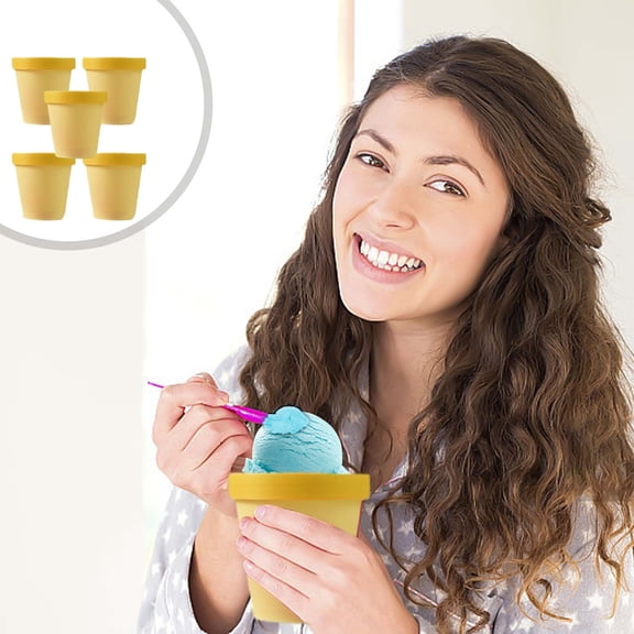 COFEST Set of 5 Multi-Color 200ml Plastic Ice Cream Cups with Lids for Desserts, Beverages, and More – Eco-Friendly, Reusable, and Perfect for Entertaining Yellow