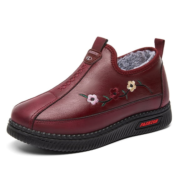 COFEST Shoes&bags,Womens Snow Boots Warm Ankle Booties Waterproof Comfortable Slip On Outdoor Fur Lined Lining Winter Shoes No Zipper for Women,Red A,37
