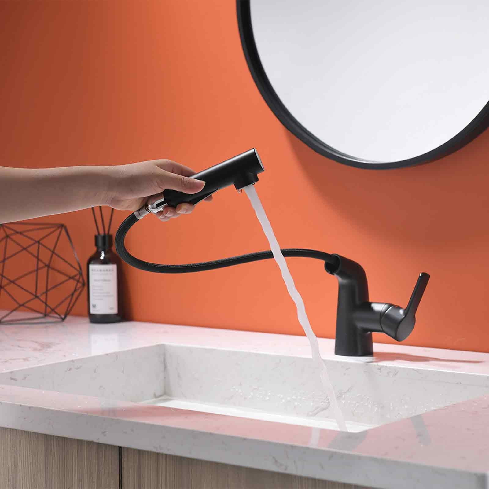 COFEST Single Handle Bathroom Pull Out Faucet Holes Modern Vanity