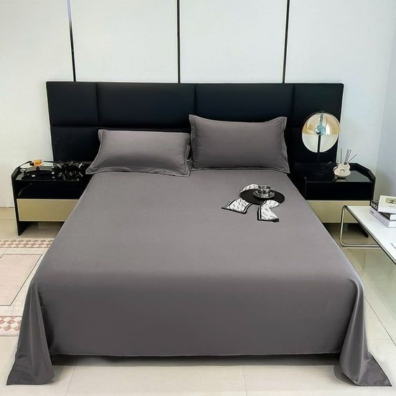 COFEST Skin Friendly Cotton Bed Sheets for Single and Double Beds, Solid Color Easy Care Double Brushed Bed Sheets, Modern Style Breathable Black Cotton Bedding Set Black