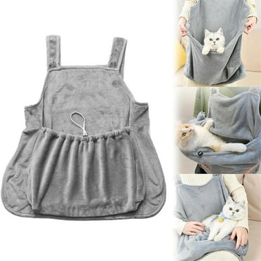 COFEST Soft-Sided Pet Carriers with USB and Headphone Holes, Multipurpose Crossbody Chest Bag for Pets, Comfortable Coral Fleece Pet Carrier Apron, Hands-Free Sling Carrier Bag for Cats and Dogs gray