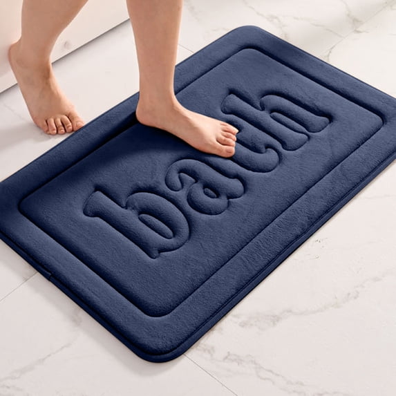 COFEST Soft and Absorbent Bathroom Floor Mat, Machine Washable Non-Slip Bath Rug, Luxurious Thick Shag Bathroom Carpet. Navy