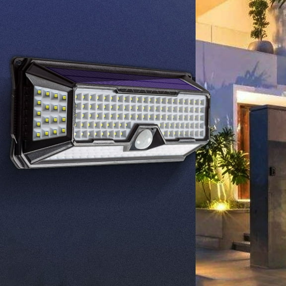 COFEST Solar Powered Motion Sensor Light with 202 LEDs, IP54 Waterproof Wall Light for Front Door & Outdoor Areas, 3 Modes, Black ABS, 1 Pack Black