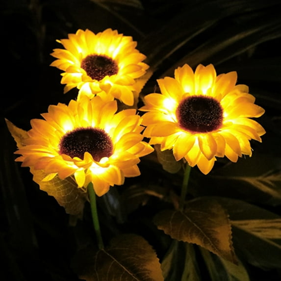 COFEST Solar Powered Sunflower Garden Lights, 3 Realistic Outdoor Decorative Lights, Waterproof & Auto On/Off, for Patio Yard & Walkways Yellow