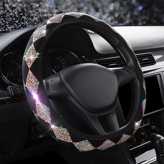 COFEST Summer Steering Wheel Cover, Rhinestone Steering Wheel Cover with Crystal Diamond for Women, Sparkling Car Wheel Protector Universal Fit 14-15 Inches Black