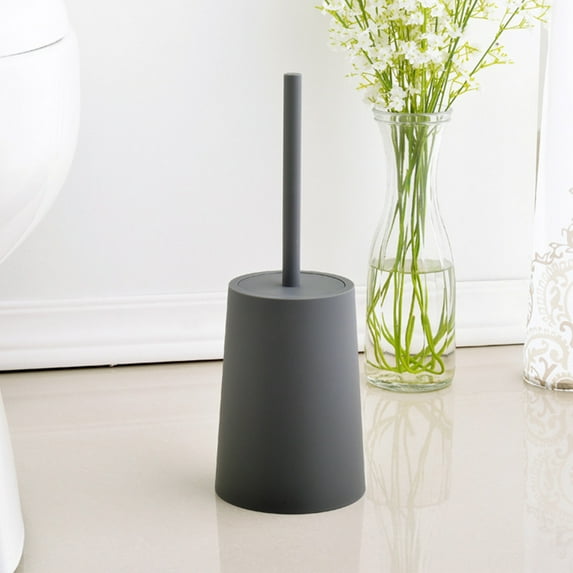 COFEST Toilet Brush and Holder Set, Plastic Brush Bathroom Cleaning Bowl Brush Set with Lid Design Gray